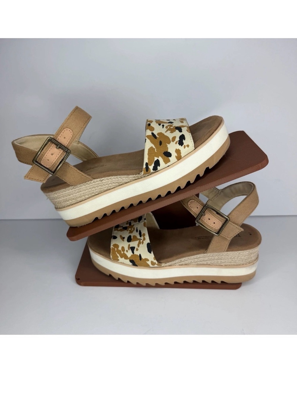 Wedge Sandals with Animal Print and Tan Straps